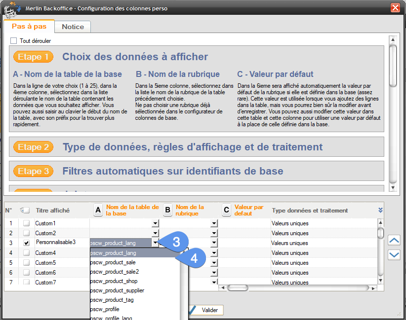 Custom fields, tuto 1 - image 3 - choix de la table contenant le champ